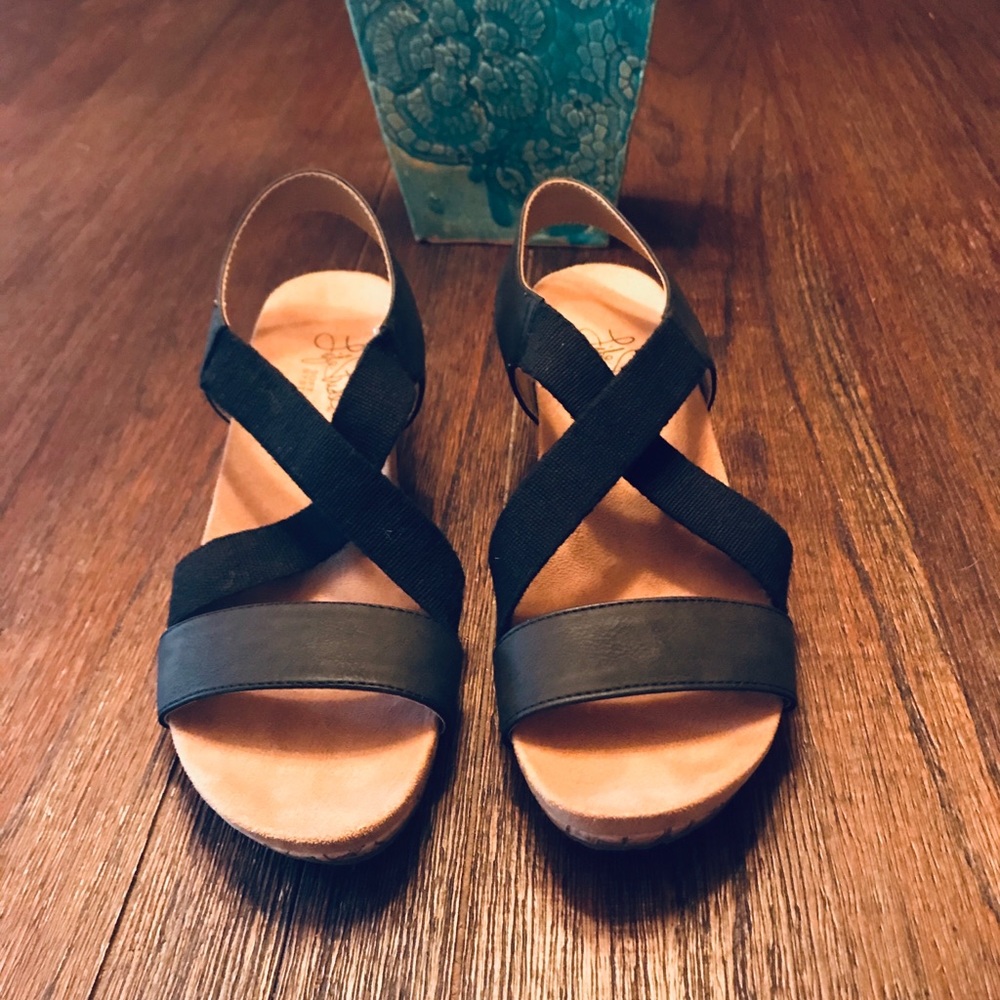 Cork wedge black sandal